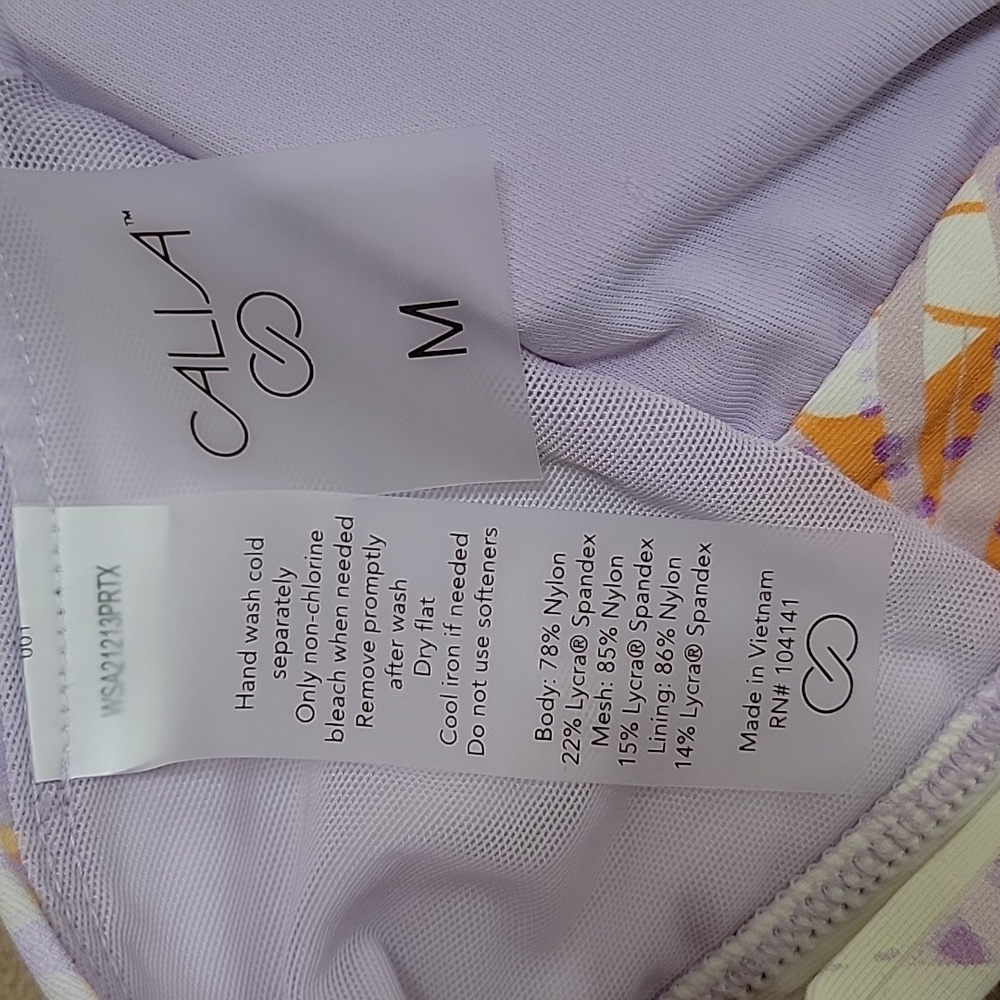 Calia High Rise Side Tie Bottom Palms Lavender Swimwear Bikini Set Size M/L NWT - Picture 6 of 8